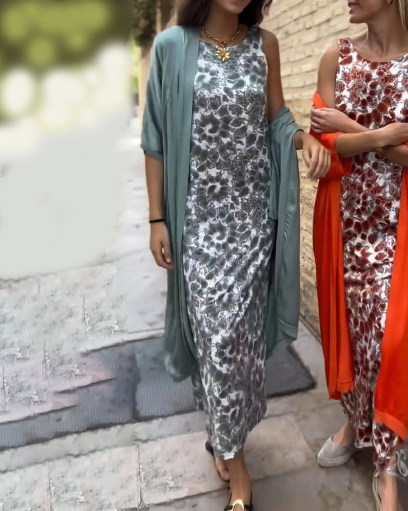 Jadwiga | Elegancka długa sukienka z kardiganem