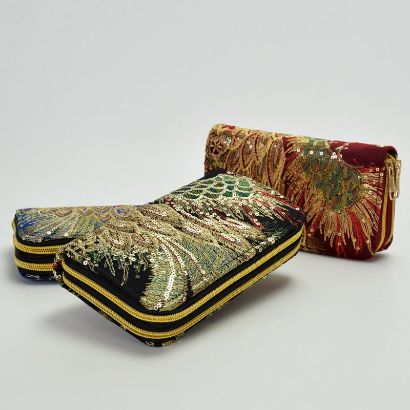 Sac Brodé Paon De Style Ethnique