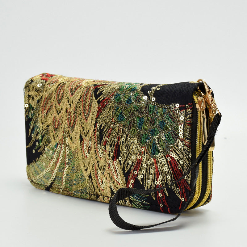 Sac Brodé Paon De Style Ethnique