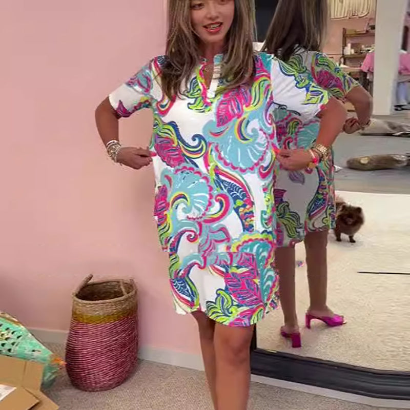 Heloise | Robe à imprimé coloré à décolleté en V
