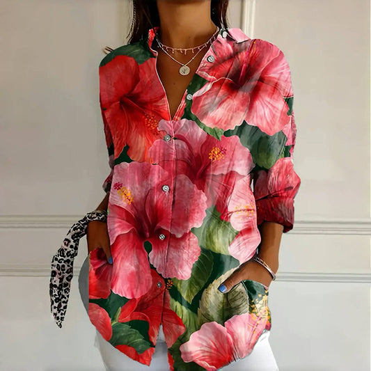 【Manches Longues】Chemisier À Imprimé Floral Vintage