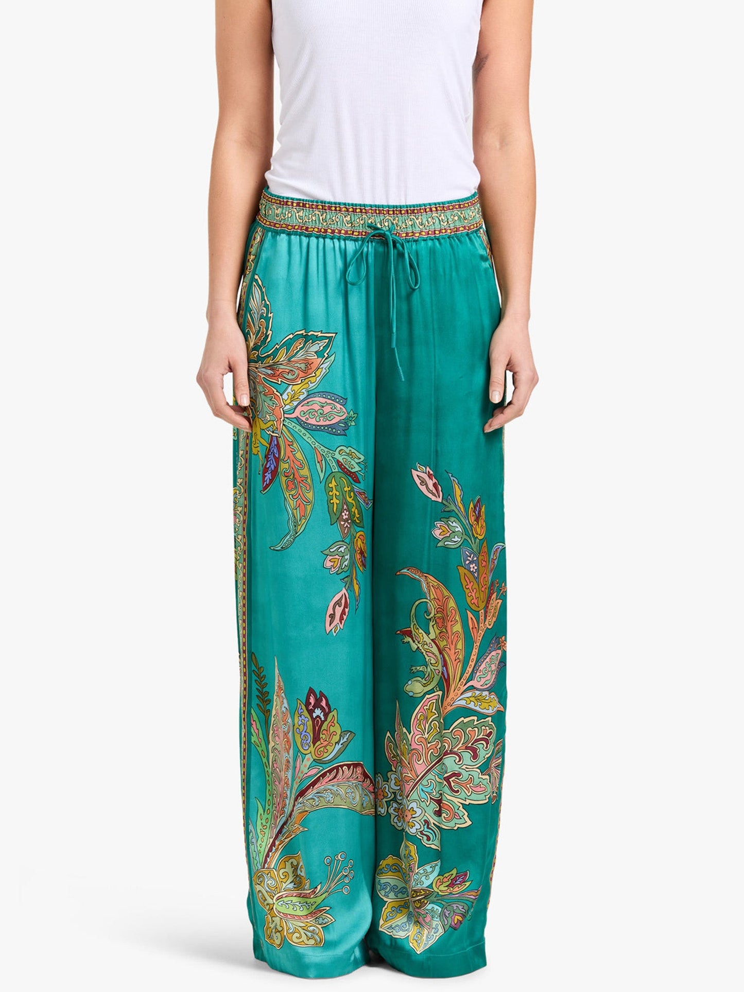 Pantalon Évasé Taille Haute Émeraude Luxe