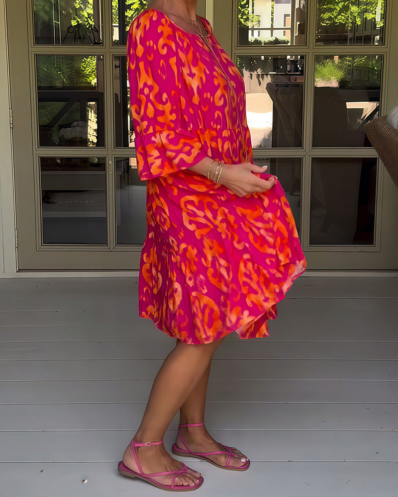 Marisela | Sukienka z nadrukiem i luźnymi rękawami