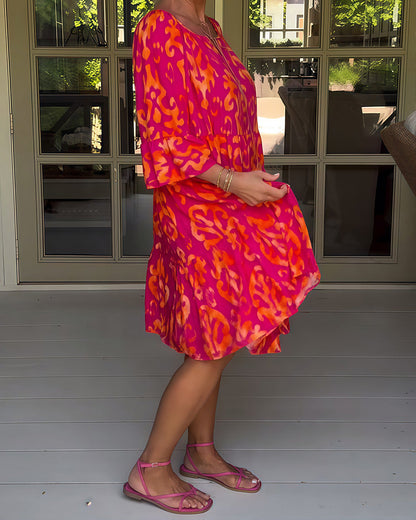 Marisela | Sukienka z nadrukiem i luźnymi rękawami