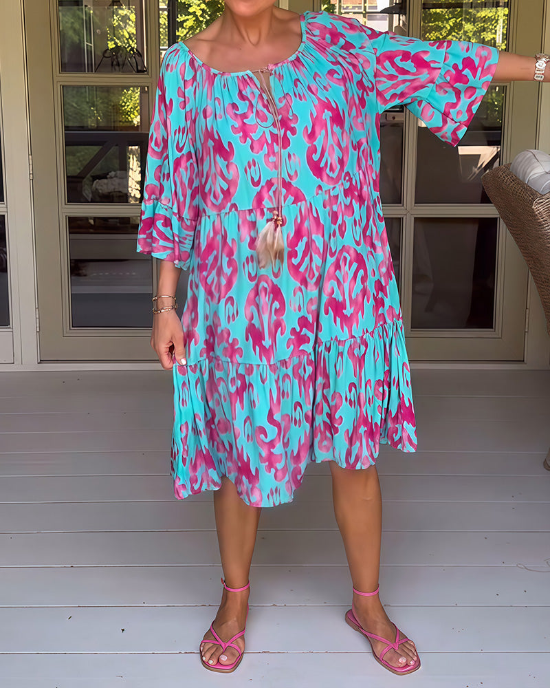 Marisela | Sukienka z nadrukiem i luźnymi rękawami