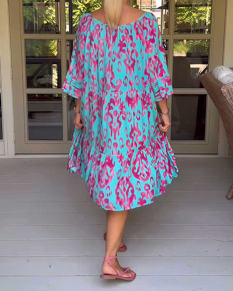 Marisela | Sukienka z nadrukiem i luźnymi rękawami