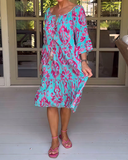 Marisela | Sukienka z nadrukiem i luźnymi rękawami