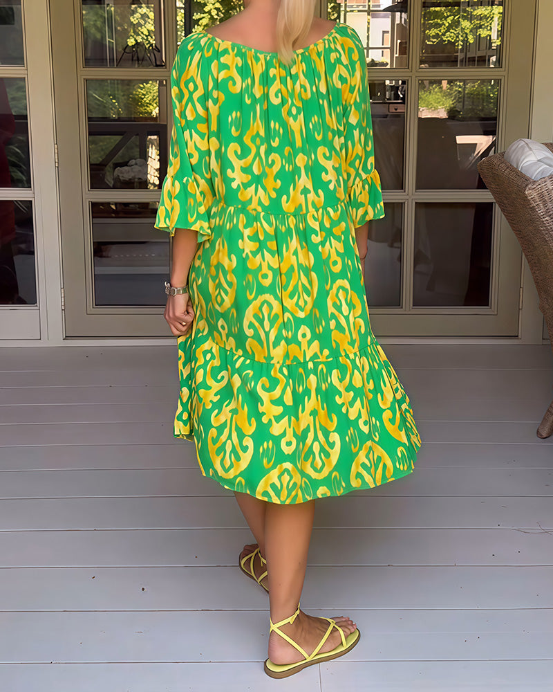 Marisela | Sukienka z nadrukiem i luźnymi rękawami