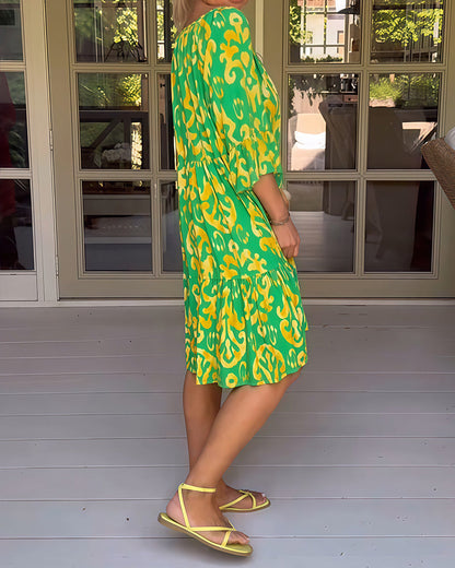 Marisela | Sukienka z nadrukiem i luźnymi rękawami