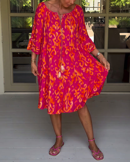 Marisela | Sukienka z nadrukiem i luźnymi rękawami