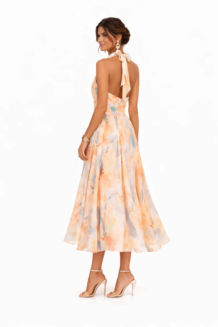 Melania | Zwiewna sukienka maxi z odkrytymi plecami