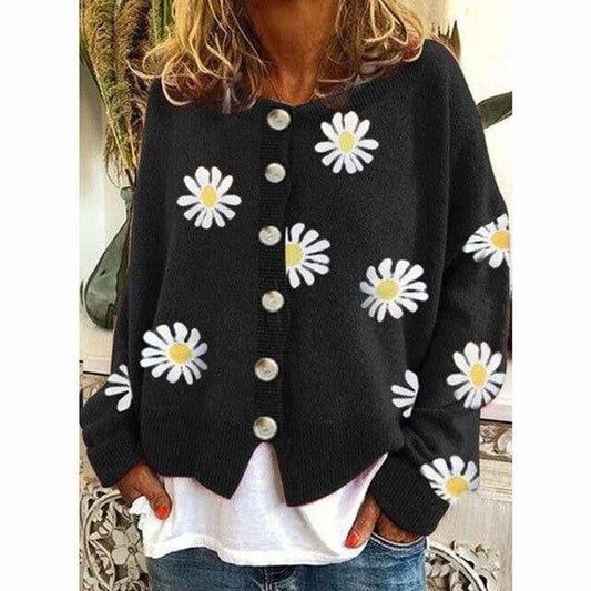 Manteau Tricoté À Imprimé Floral