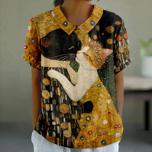 Blouse À Imprimé Chat Vintage