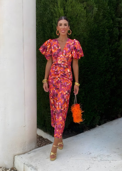 Honorata | Sukienka z plisowanymi rękawami