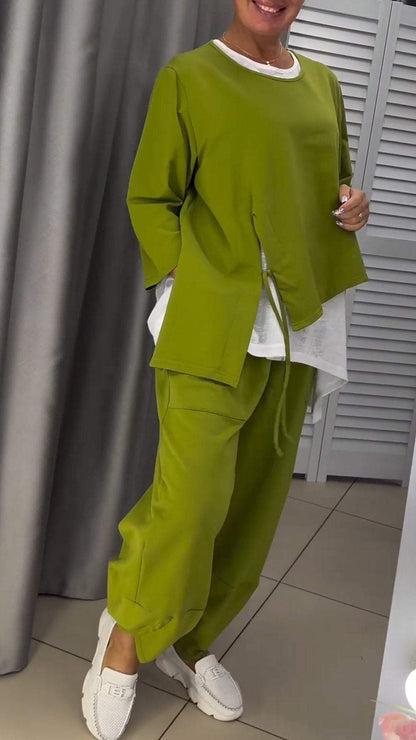 Livia | Komplet: top z okrągłym dekoltem i spodnie