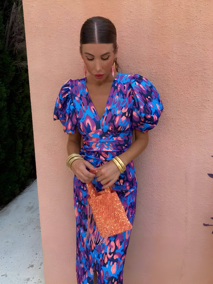 Honorata | Sukienka z plisowanymi rękawami