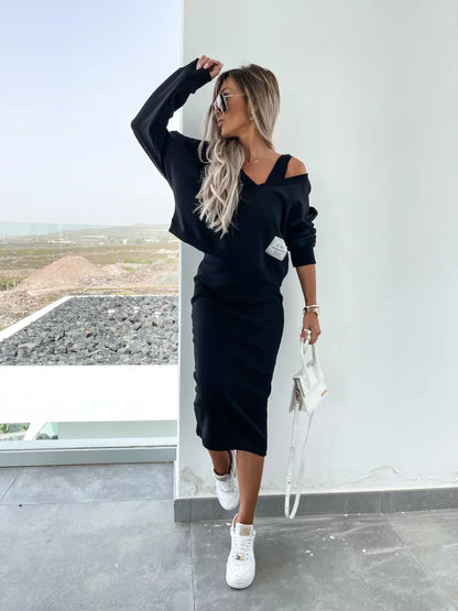 Genowefa | Dopasowany komplet bluzy i spódnicy