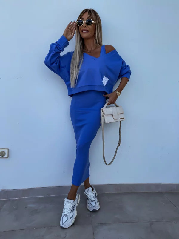 Genowefa | Dopasowany komplet bluzy i spódnicy